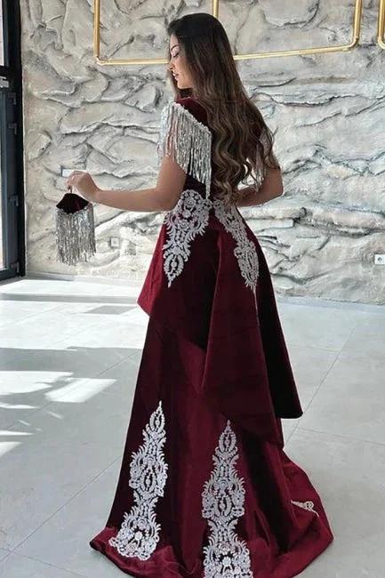 Gorgeous Red Sweetheart Column Appliques Sleeveless Split Front Floor-length Prom Dresses with Train by misshow.com