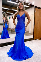 Gorgeous Royal Blue Long Mermaid Spaghetti Straps V-neck Prom Dress by misshow.com