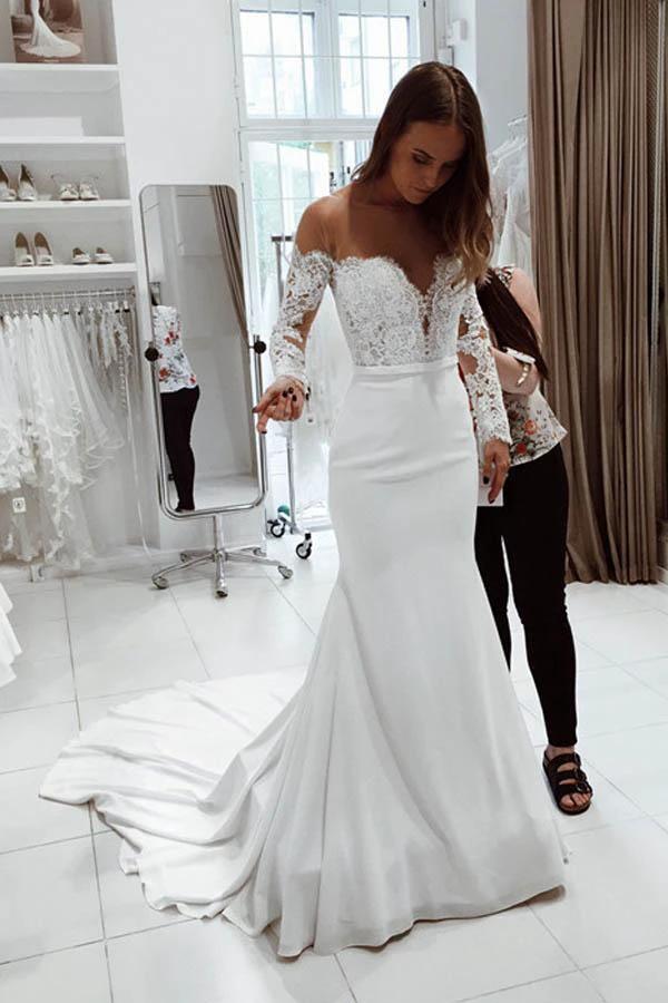 Gorgeous Scoop White Mermaid Long Wedding Dress WD233 by pgmdress