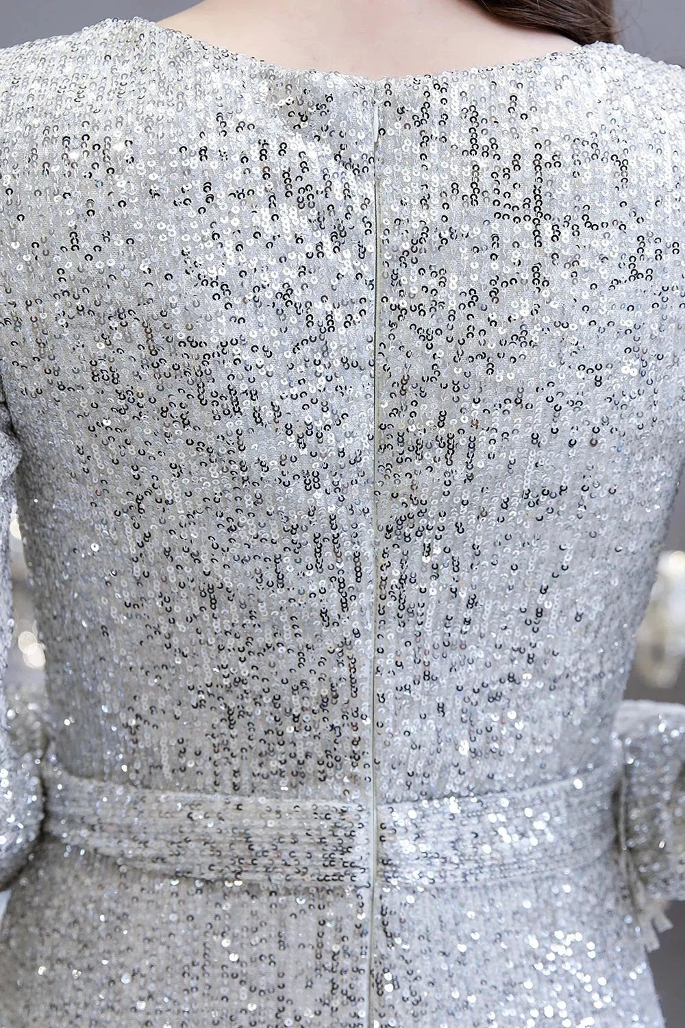 Gorgeous Sequins Long Sleeve V-Neck Mermaid Evening Gowns by BIZTUNNEL