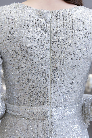 Hermosos vestidos de noche de sirena con escote en V y mangas largas con lentejuelas