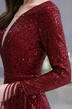 Gorgeous Sequins Long Sleeve V-Neck Mermaid Evening Gowns by BIZTUNNEL