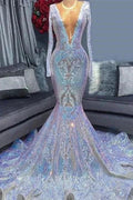 Gorgeous Sequins V-neck Long Sleeve pattern Floor-length Mermaid Prom Dresses by misshow.com
