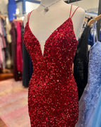 Gorgeous Short Sequined Spaghetti Straps V-neck Tight Homecoming Dress by misshow.com