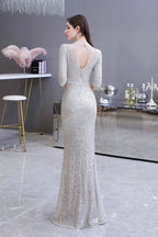 Gorgeous Silver Long sleeves Long Prom Dress by BIZTUNNEL