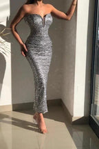 Gorgeous Silver Strapless Sleeveless Mermaid Glitter Prom Dresses by misshow.com