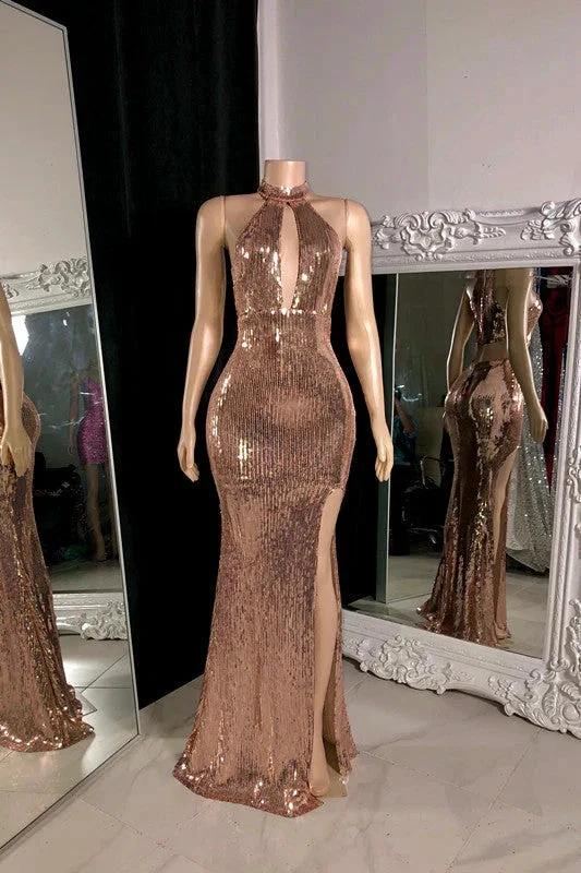 Gorgeous Sleeveless High Neck Split Front Mermaid Prom Dress by misshow.com