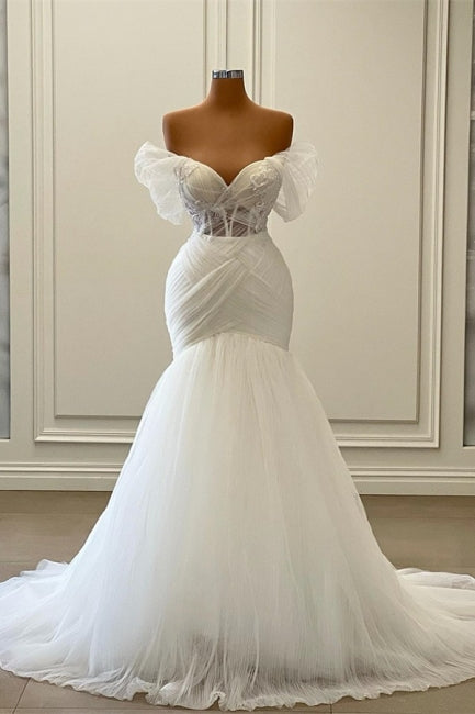 Gorgeous Sleeveless Strapless Off the Shoulder Mermaid Wedding Dress Hover Image