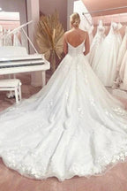 Gorgeous Spaghetti Strap Sleeveless A-Line Floor-Length Tulle Wedding Dresses with Court Train by misshow.com