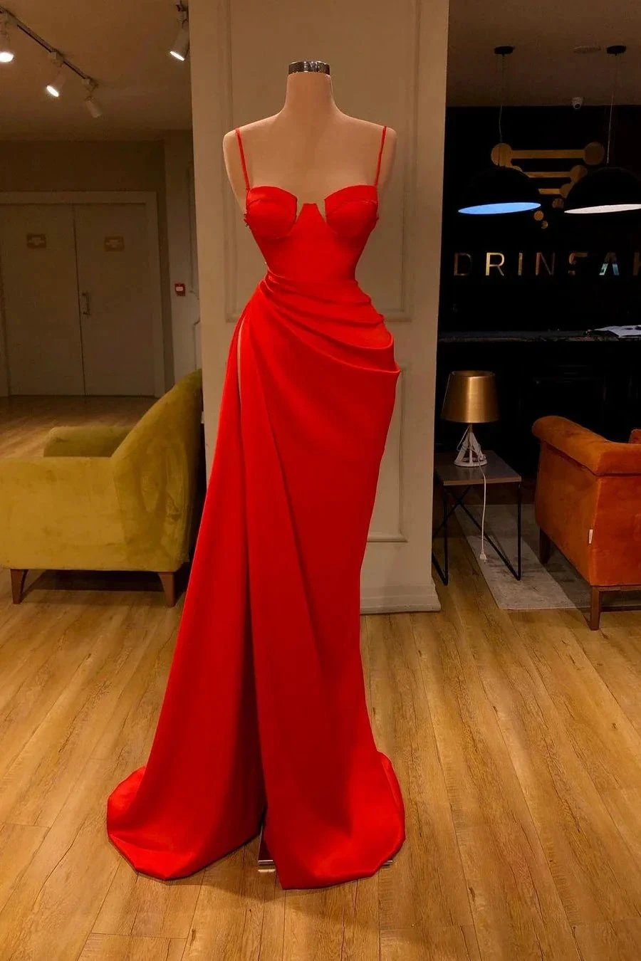 Gorgeous Spaghetti Strap Unique Round Cup High Split Red Prom Dress by misshow.com