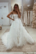 Gorgeous Spaghetti Straps Lace Appliques A-line Sleeveless Wedding Dress With Detachable Train by misshow.com