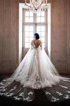 Gorgeous Spaghetti Straps Sleeveless A-Line Tulle Wedding Dresses with Pattern by misshow.com