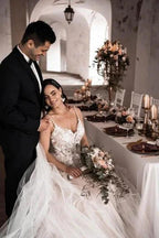 Gorgeous Spaghetti Straps Sleeveless A-Line Tulle Wedding Dresses with Pattern by misshow.com