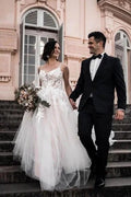 Gorgeous Spaghetti Straps Sleeveless A-Line Tulle Wedding Dresses with Pattern by misshow.com