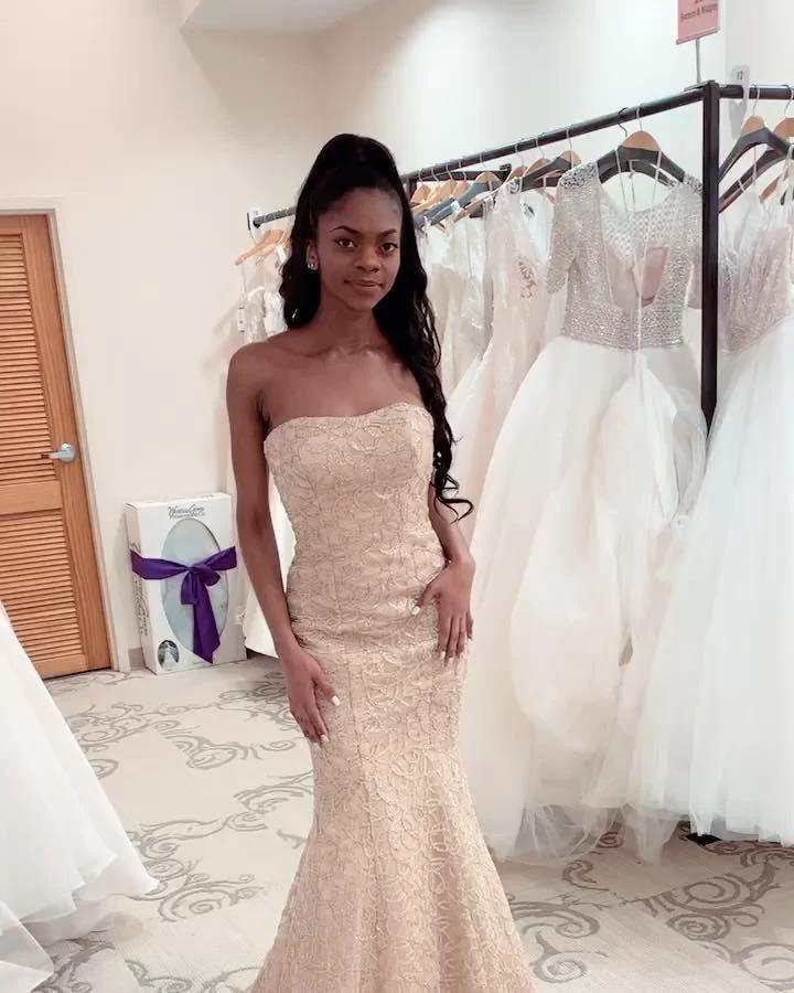 Gorgeous Strapless Beadings Mermaid Wedding Dress Affordable Sleeveless Long Bridal Gown by misshow.com