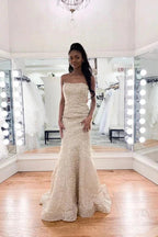 Gorgeous Strapless Beadings Mermaid Wedding Dress Affordable Sleeveless Long Bridal Gown by misshow.com