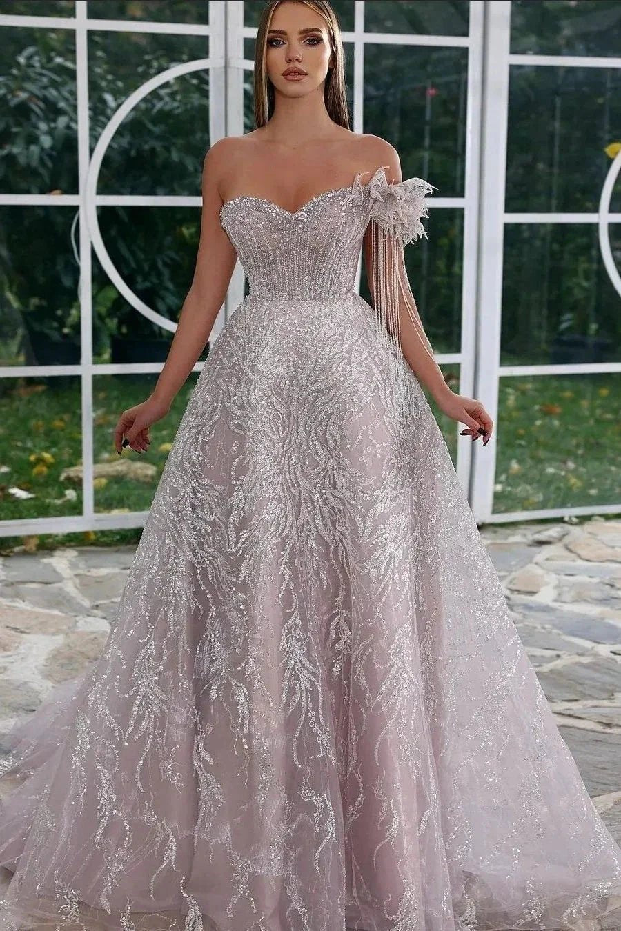 Gorgeous Sweetheart Off-the-shoulder Beading A-line Prom Dress by misshow.com
