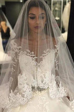 Gorgeous Tulle Appliques Scoop Long Sleeves Crystal Wedding Dress by misshow.com