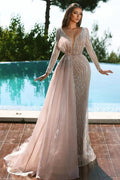 Gorgeous V-neck Sequined Lace Mermaid Prom Dress With Long Sleeves by misshow.com