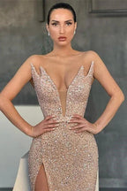Gorgeous V-neck Sleeveless Long Mermaid Prom Dress With Slit by misshow.com