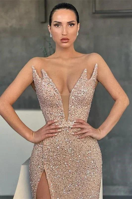Gorgeous V-neck Sleeveless Long Mermaid Prom Dress With Slit by misshow.com