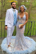 Gorgeous V-neck Spaghetti Straps Appliques Lace Floor-length Mermaid Prom Dresses by misshow.com