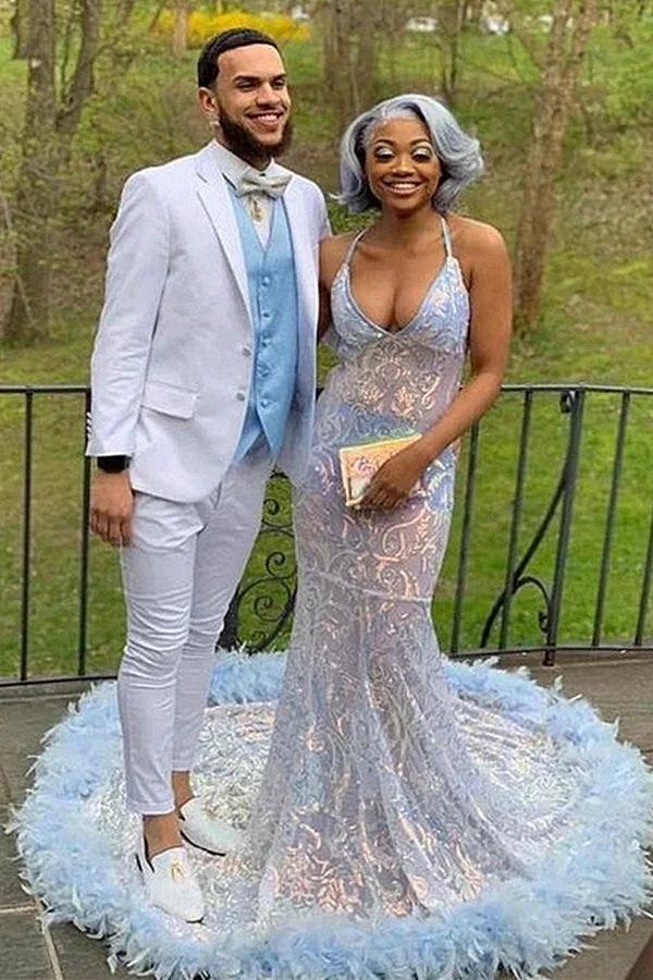 Gorgeous V-neck Spaghetti Straps Appliques Lace Floor-length Mermaid Prom Dresses by misshow.com