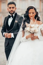 Gorgeous White Long Sleeves Lace Ball Gown Aline Floral Tulle Wedding Dresses by misshow.com