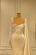 Gorgeous White Sweetheart Long Sleeves Beading Mermaid Prom Dresses by misshow.com