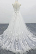 Graceful Long A-line Appliques Tulle Backless Wedding Dress by BIZTUNNEL