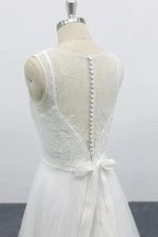 Graceful Long A-line Appliques Tulle Backless Wedding Dress by BIZTUNNEL