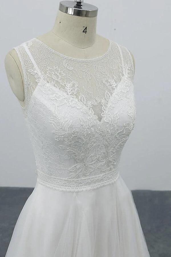 Graceful Long A-line Appliques Tulle Backless Wedding Dress by BIZTUNNEL