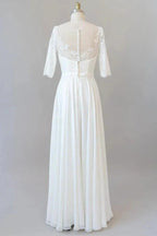 Graceful Long A-line Lace Chiffon Wedding Dress with Sleeves by BIZTUNNEL