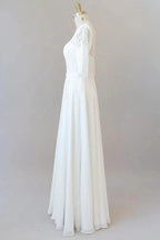 Graceful Long A-line Lace Chiffon Wedding Dress with Sleeves by BIZTUNNEL
