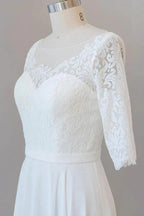 Graceful Long A-line Lace Chiffon Wedding Dress with Sleeves by BIZTUNNEL