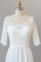 Graceful Long A-line Lace Chiffon Wedding Dress with Sleeves by BIZTUNNEL