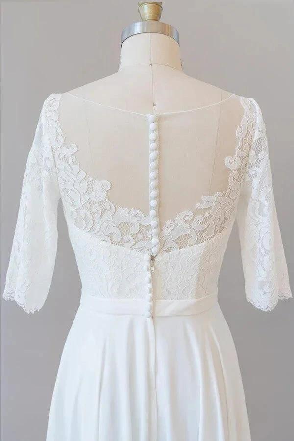 Graceful Long A-line Lace Chiffon Wedding Dress with Sleeves by BIZTUNNEL