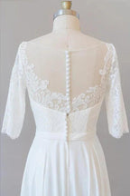 Graceful Long A-line Lace Chiffon Wedding Dress with Sleeves by BIZTUNNEL