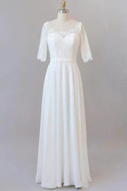 Graceful Long A-line Lace Chiffon Wedding Dress with Sleeves by BIZTUNNEL
