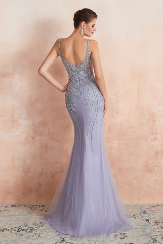 Graceful Long Jewel Tulle Mermaid Evening Dress