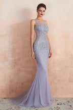 Graceful Long Jewel Tulle Mermaid Evening Dress by BIZTUNNEL