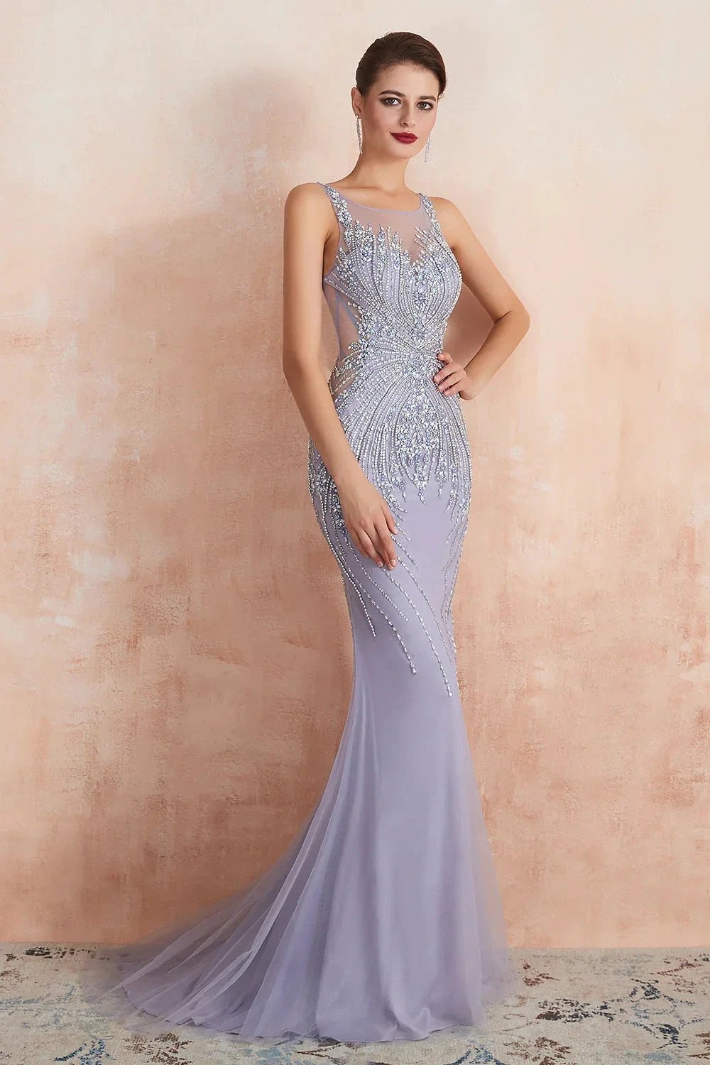 Graceful Long Jewel Tulle Mermaid Evening Dress by BIZTUNNEL