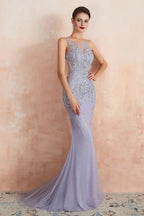 Graceful Long Jewel Tulle Mermaid Evening Dress by BIZTUNNEL