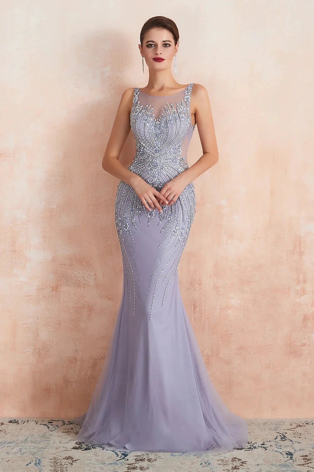 Graceful Long Jewel Tulle Mermaid Evening Dress by BIZTUNNEL
