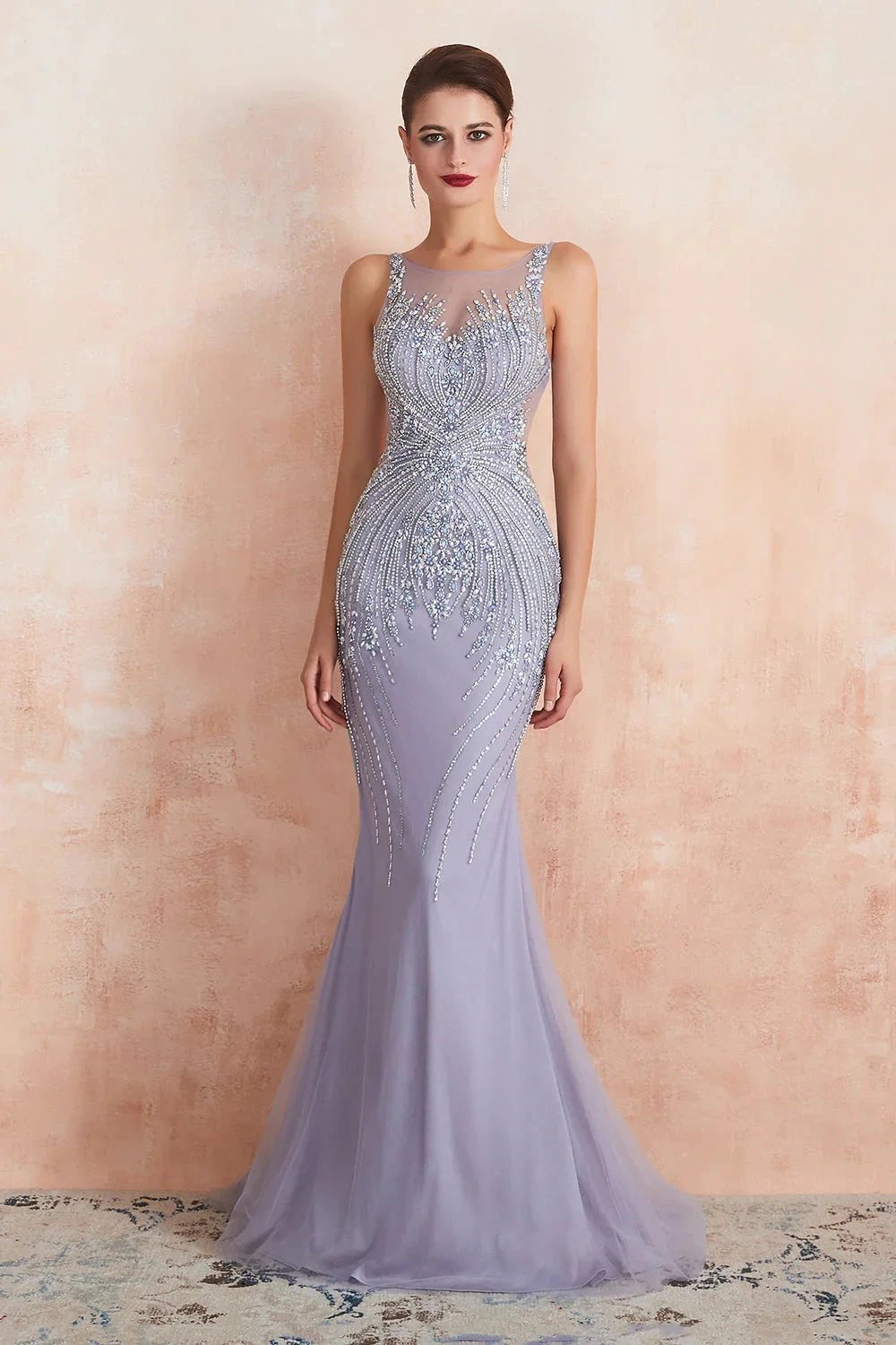 Graceful Long Jewel Tulle Mermaid Evening Dress by BIZTUNNEL