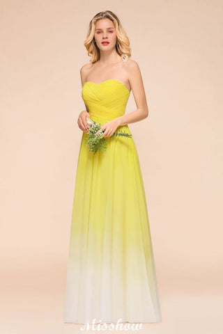 Vestido de dama de honor de gasa con escote en forma de corazón degradado y largo hasta el suelo para fiesta de boda