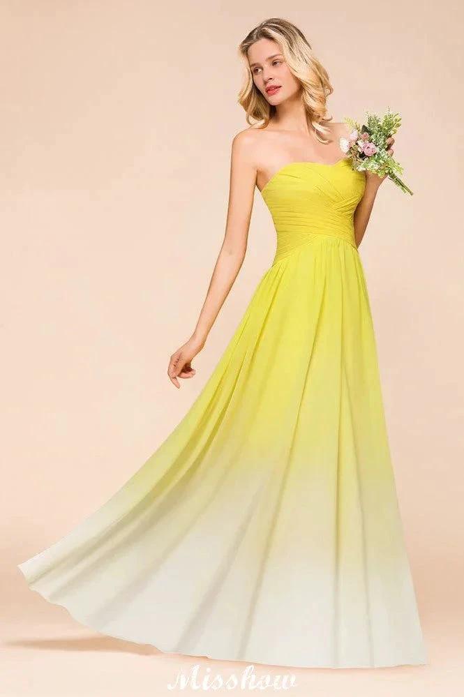 Gradient Sweetheart Floor Length Bridesmaid Dress Chiffon Wedding Party Dress by misshow.com
