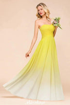 Gradient Sweetheart Floor Length Bridesmaid Dress Chiffon Wedding Party Dress by misshow.com