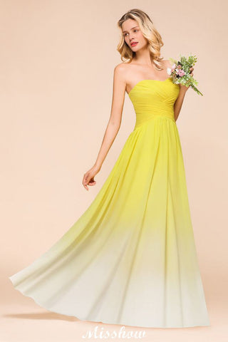 Vestido de dama de honor de gasa con escote en forma de corazón degradado y largo hasta el suelo para fiesta de boda
