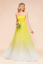 Gradient Sweetheart Floor Length Bridesmaid Dress Chiffon Wedding Party Dress by misshow.com